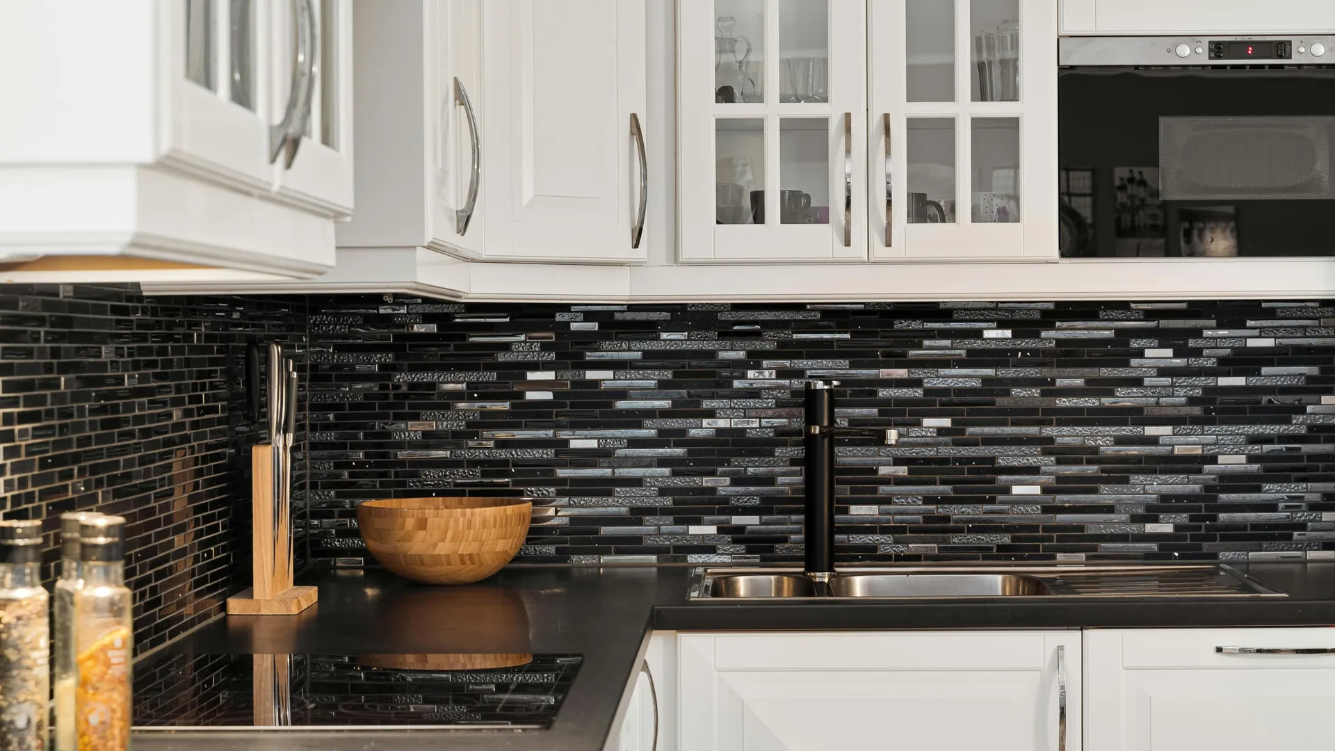 Glass mosaic backsplash